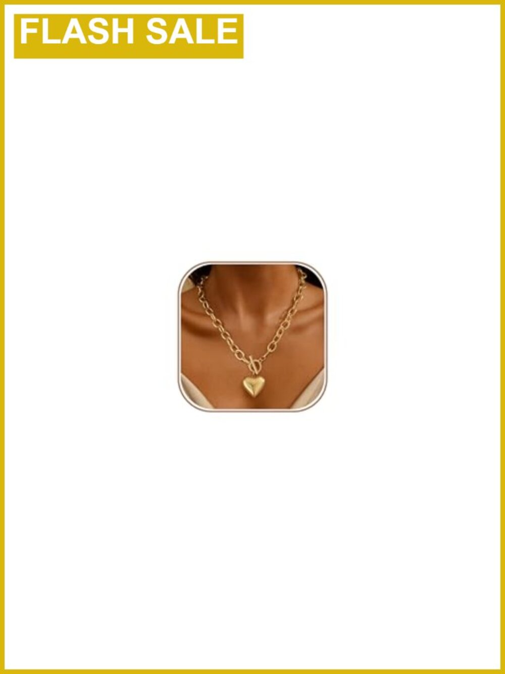 Gold Plated Heart Pendant Necklace Chunky Paperclip Chain 21.6 in Women Jewelry